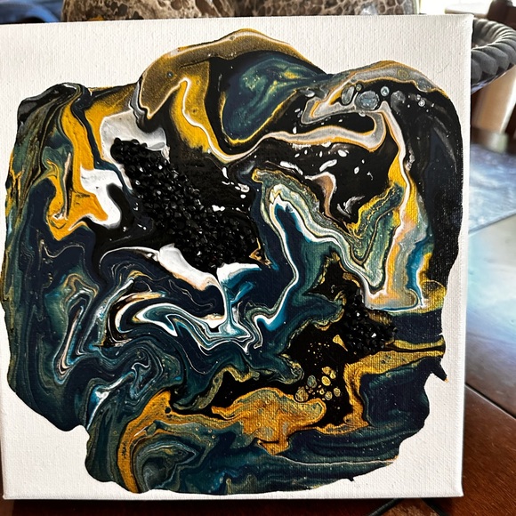 Hand made original shades of blue, gold,black abstract acrylic decor painting… - Picture 11 of 11